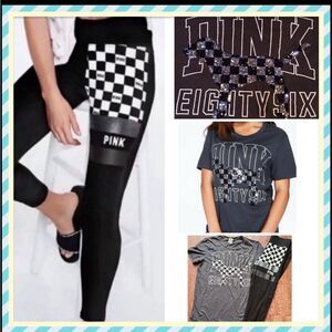 PINK VS CHECKERED IRIDESCENT DOG TSHIRT/ YOGA LEGGINGS OUTFIT